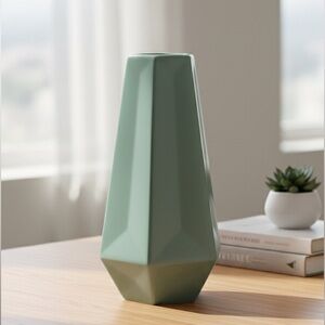 IKEA Älmhult Ceramic Decorative Vase Geometric Pastel Blue Turquoise Green 8”